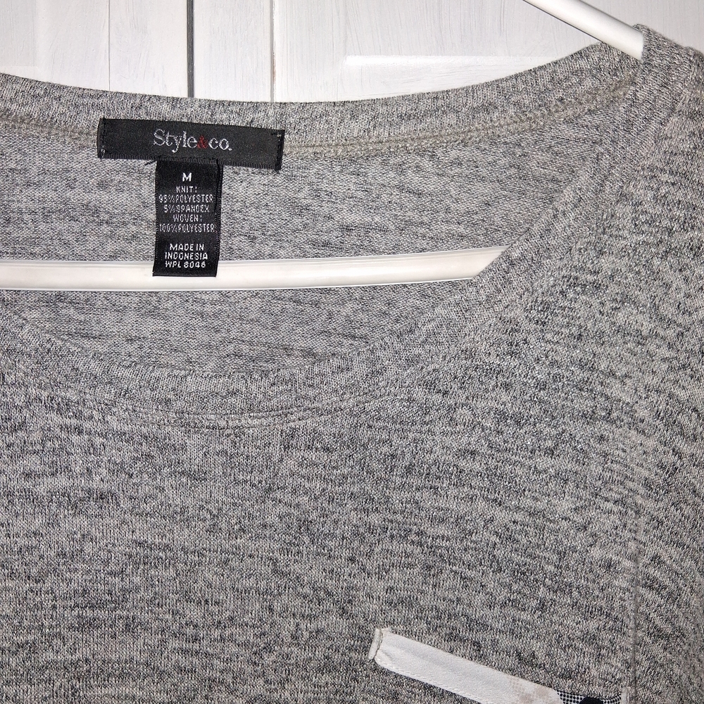 Style And Co. Gray Women's Sweatshirt with Plaid Detail - Picture 2 of 3